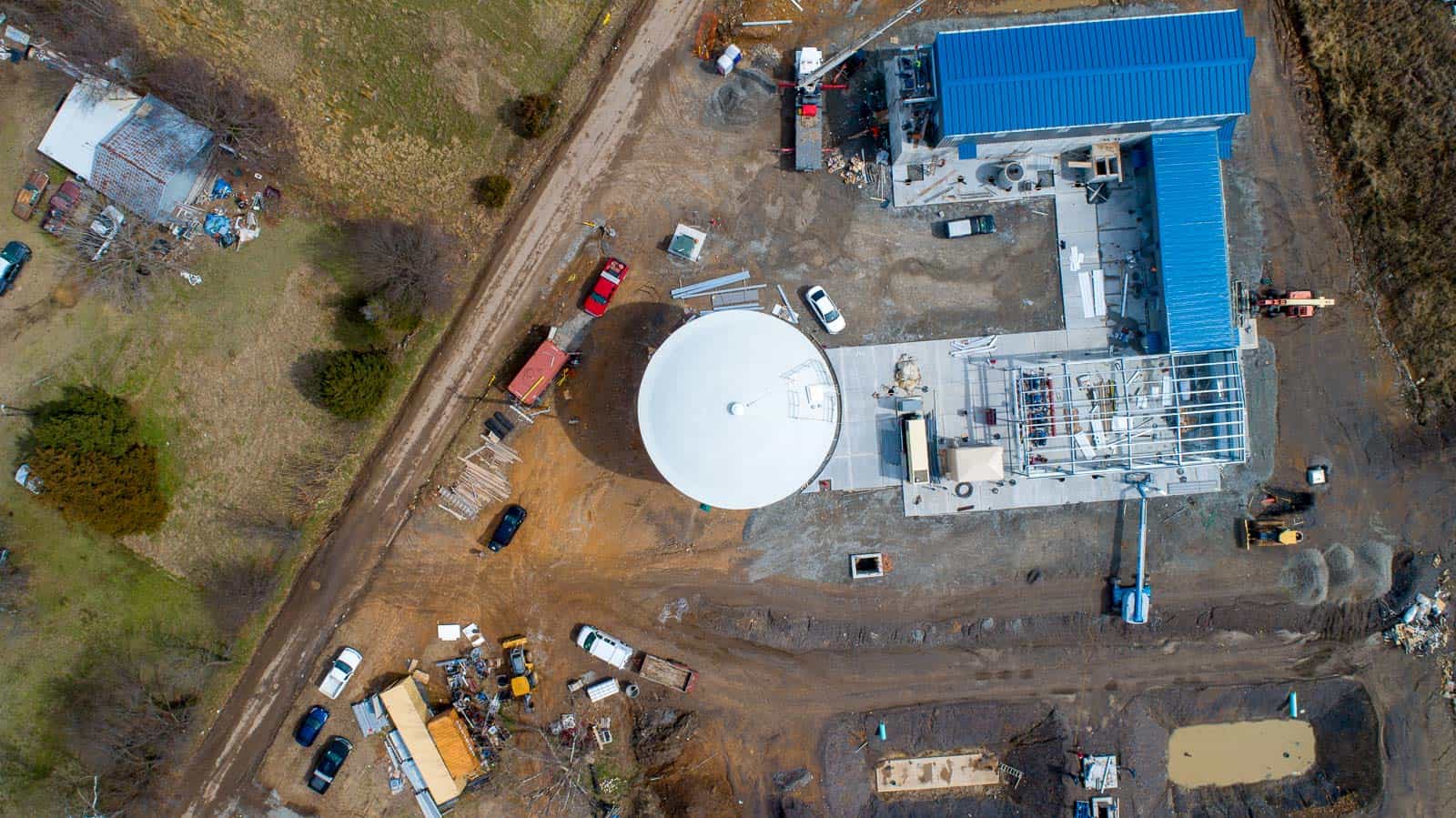 top down drone photo of water tower in Oklahoma