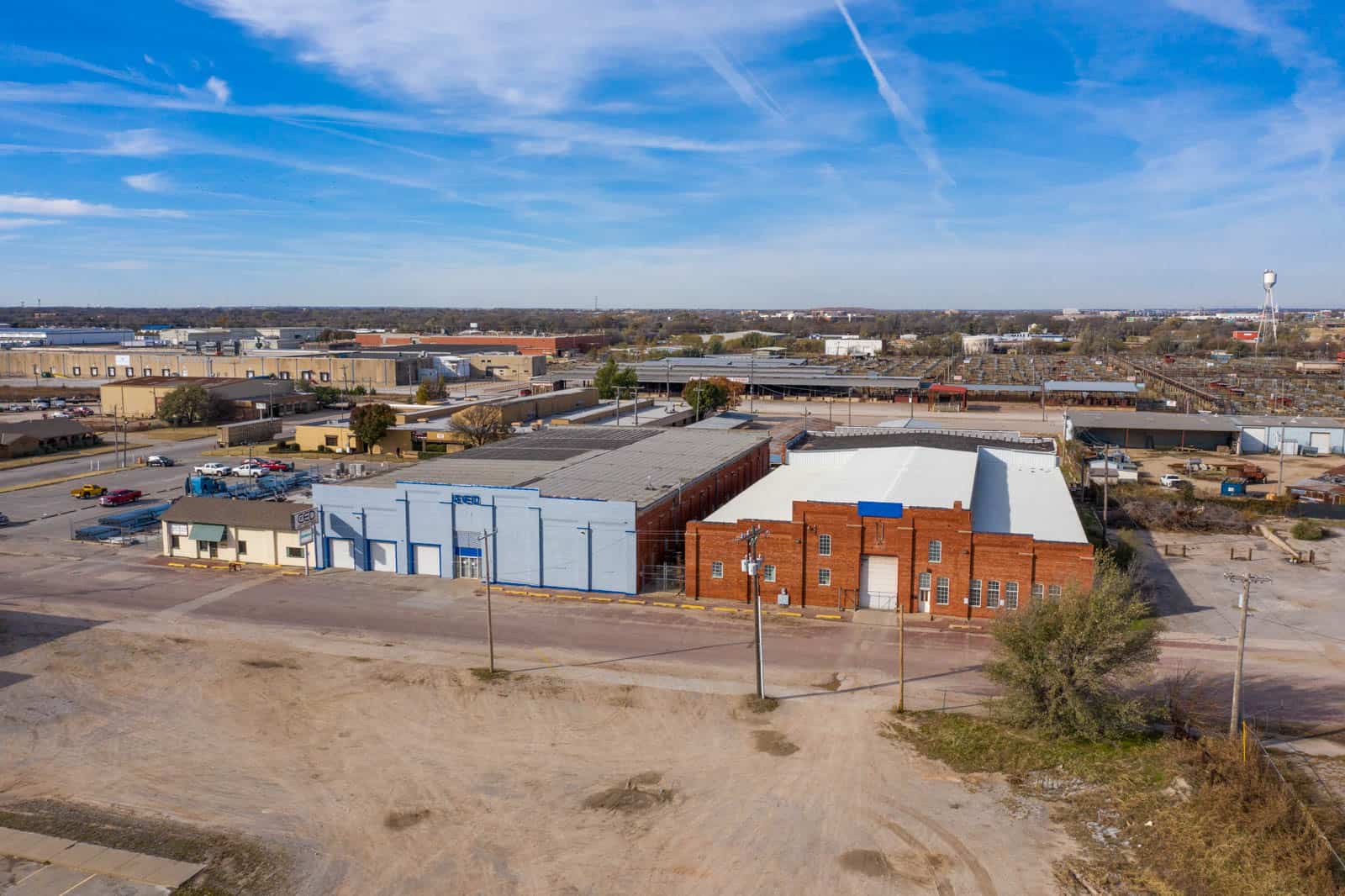 drone photo of commercial buildings in Oklahoma