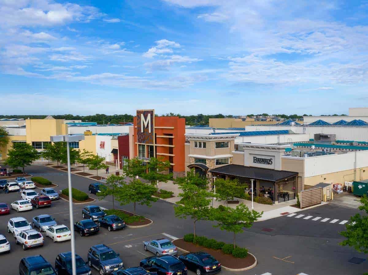 aerial drone photo of shopping mall in Moorestown, NJ