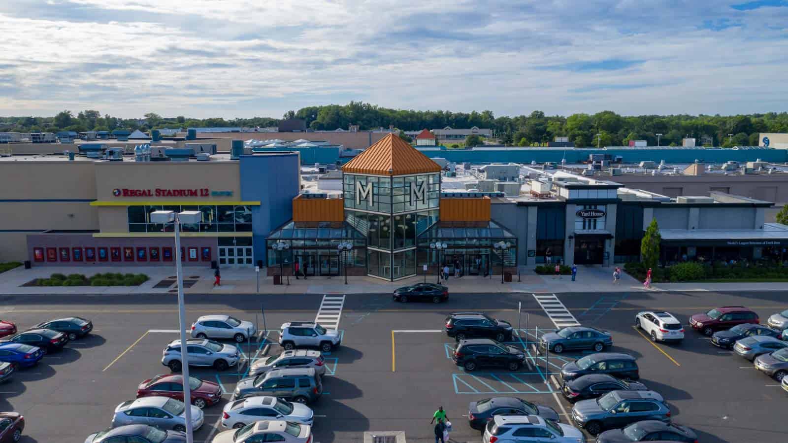 drone photo of entrance to shopping mall in Moorestown, NJ