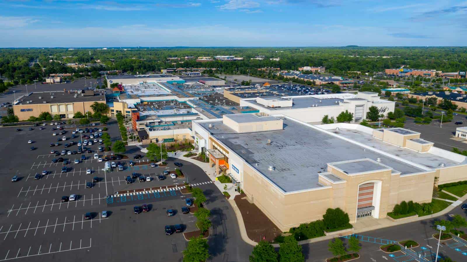 aerial overview photo of shopping mall in Moorestown, NJ