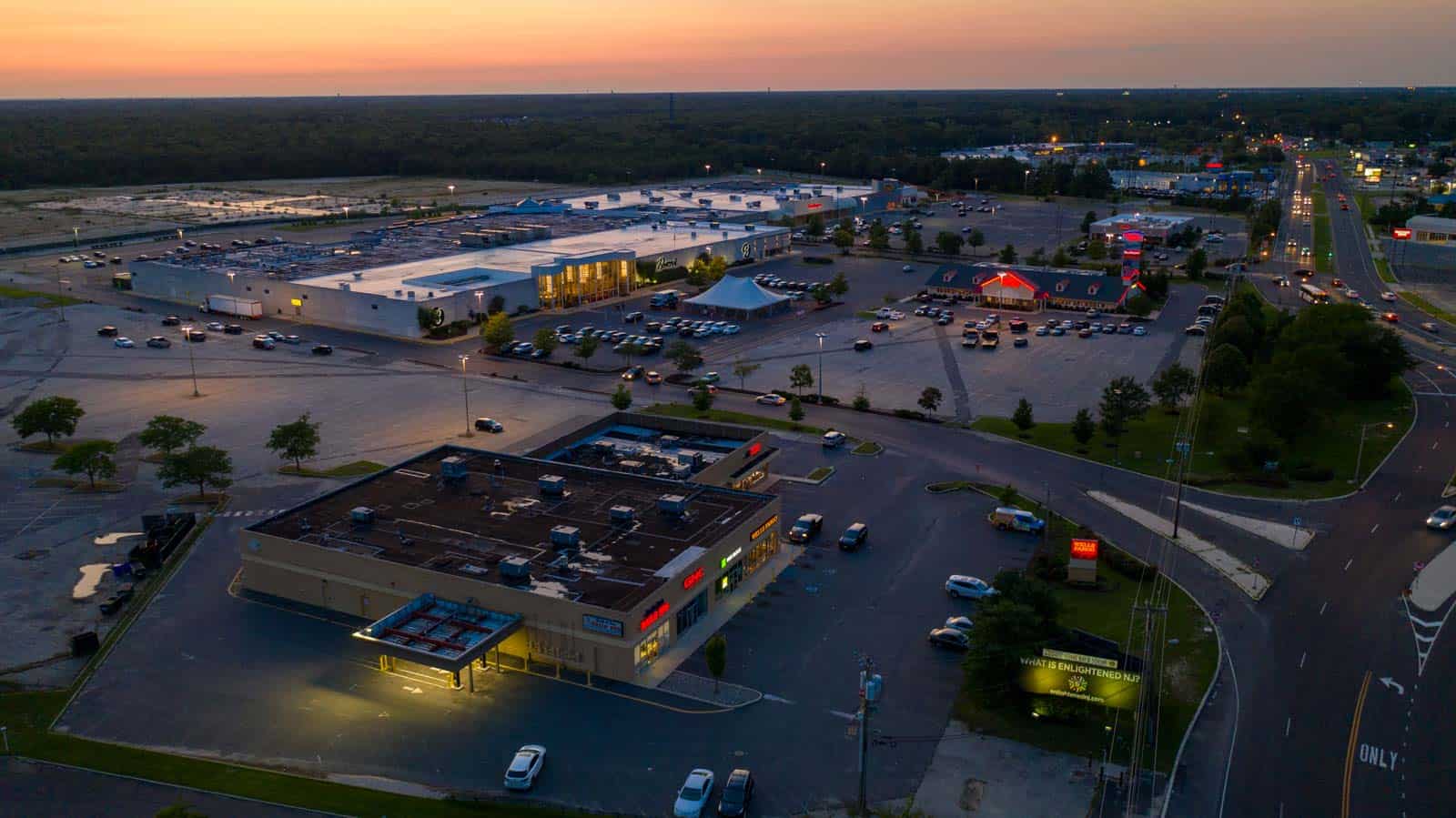 aerial overview photo of commercial shopping center in Egg Harbor Township, NJ