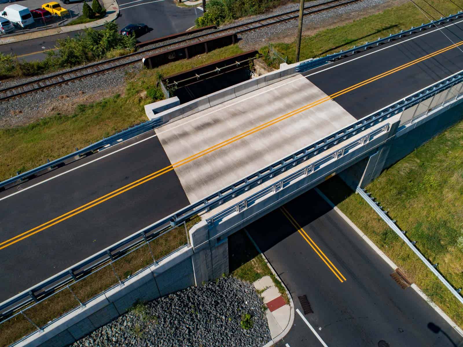 aerial drone photo of recently constructed bridge in Audubon, NJ