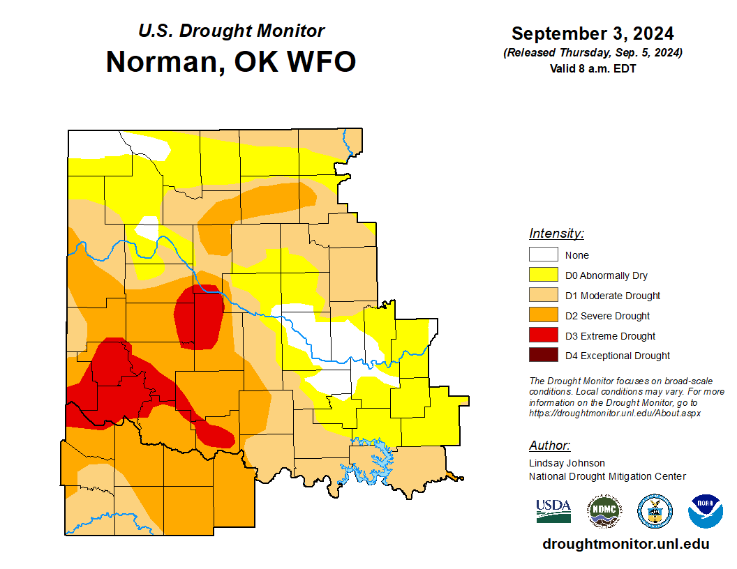 Current U.S. Drought Monitor Map for the NWS Norman Forecast Area