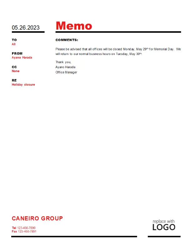 Business memo (bold design) red modern bold