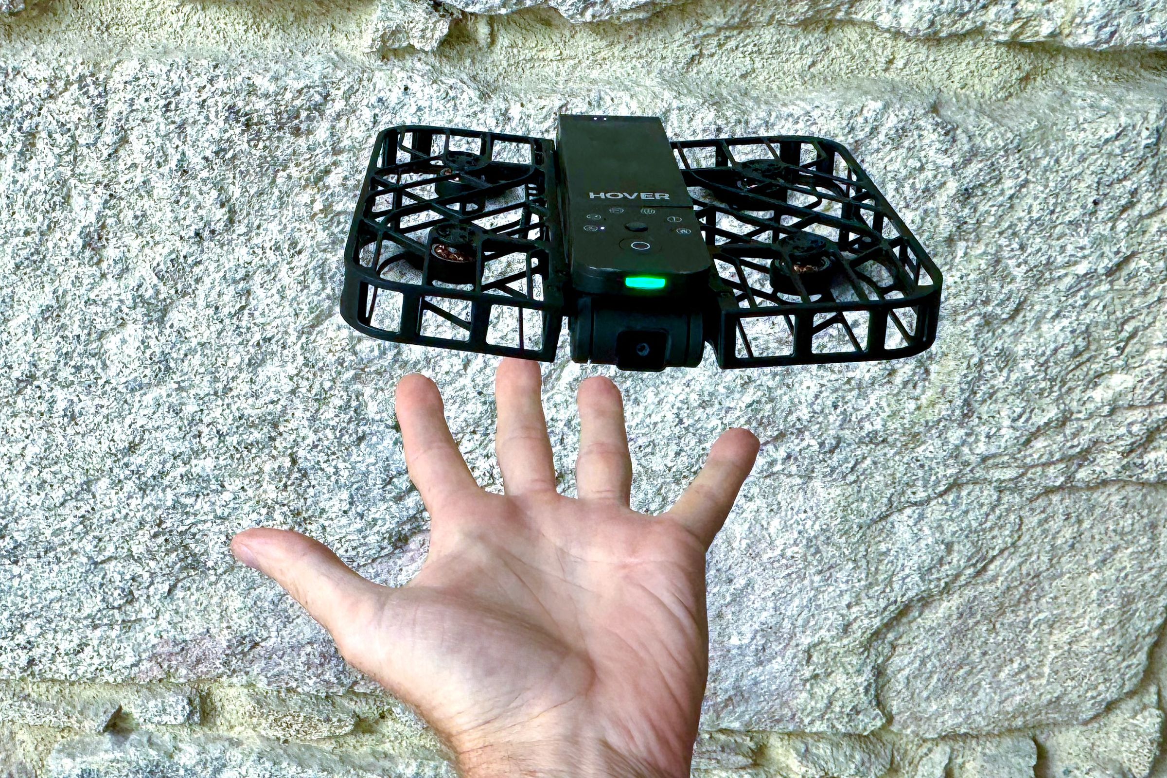 The HoverAir X1 launches and lands in the palm of your hand.