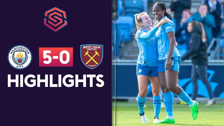 Watch highlights of the Women's Super League match between Manchester City and West Ham.