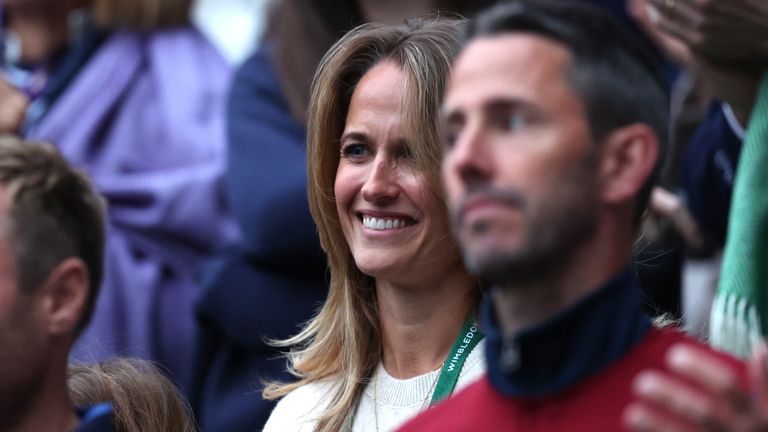 Kim Murray looks on from the Royal Box during the farewell presentation for Andy Murray following the Gentlemen’s Doubles first round match between Andy Murray and Jamie Murray of Great Britain and Rinky Hijikata and John Peers of Australia during day four of The Championships Wimbledon 2024 at All England Lawn Tennis and Croquet Club on July 04, 2024 in London, England. (Photo by Clive Brunskill/Getty Images)