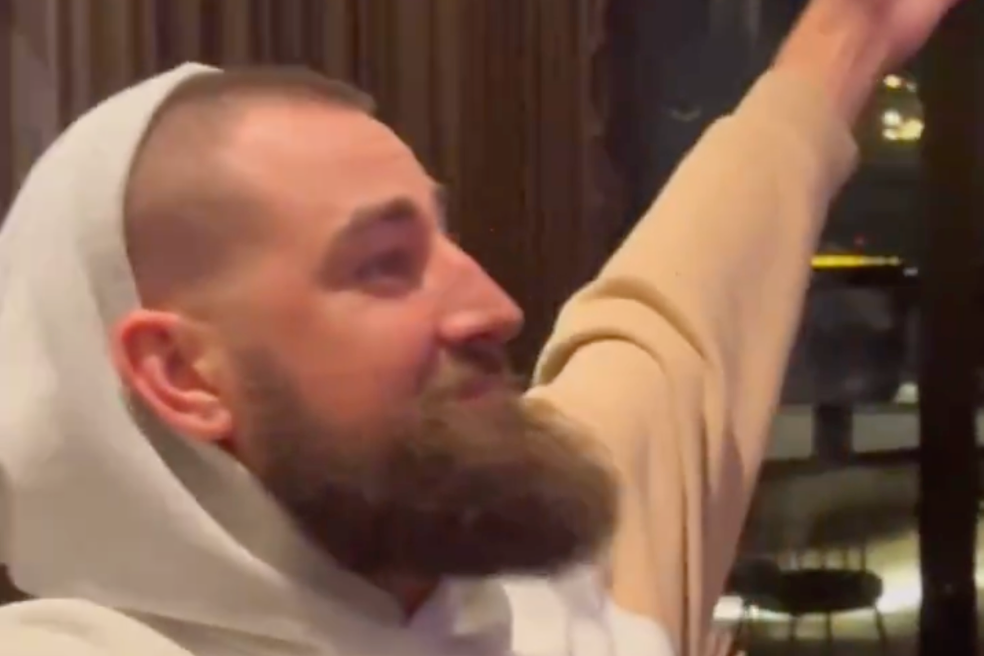 Jonas Travis Valanciunas celebrates winning Super Bowl LVIII.