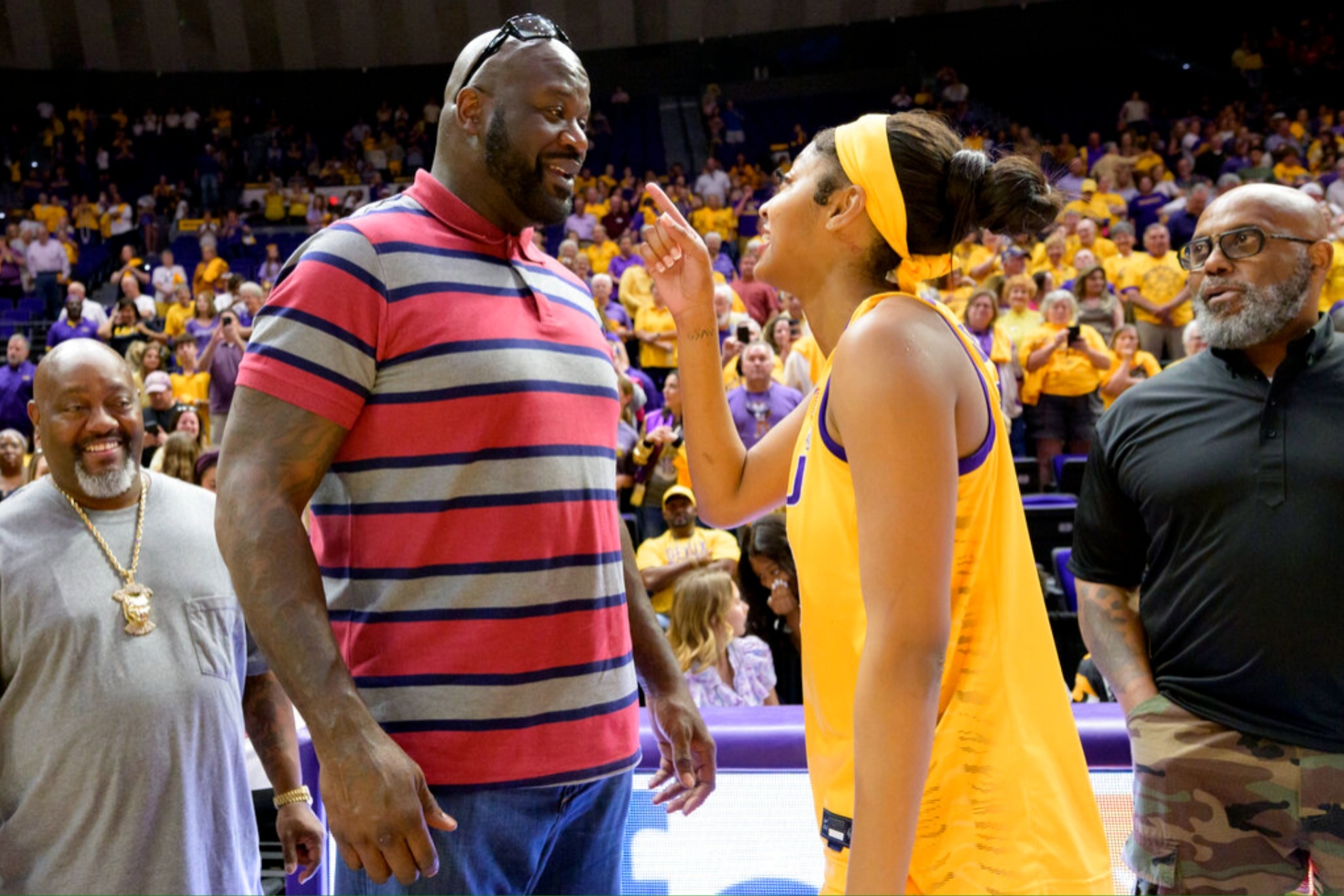 Shaquille ONeal (L) has a close friendship with Angel Reese.