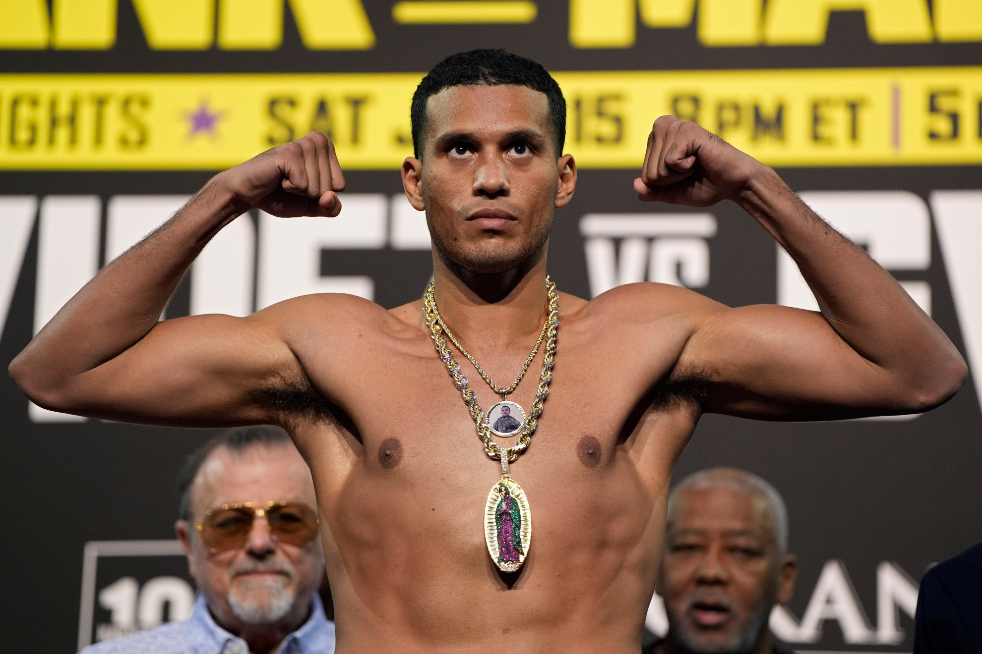 David Benavidez at the weigh-in before facing Oleksandr Gvozdyk.