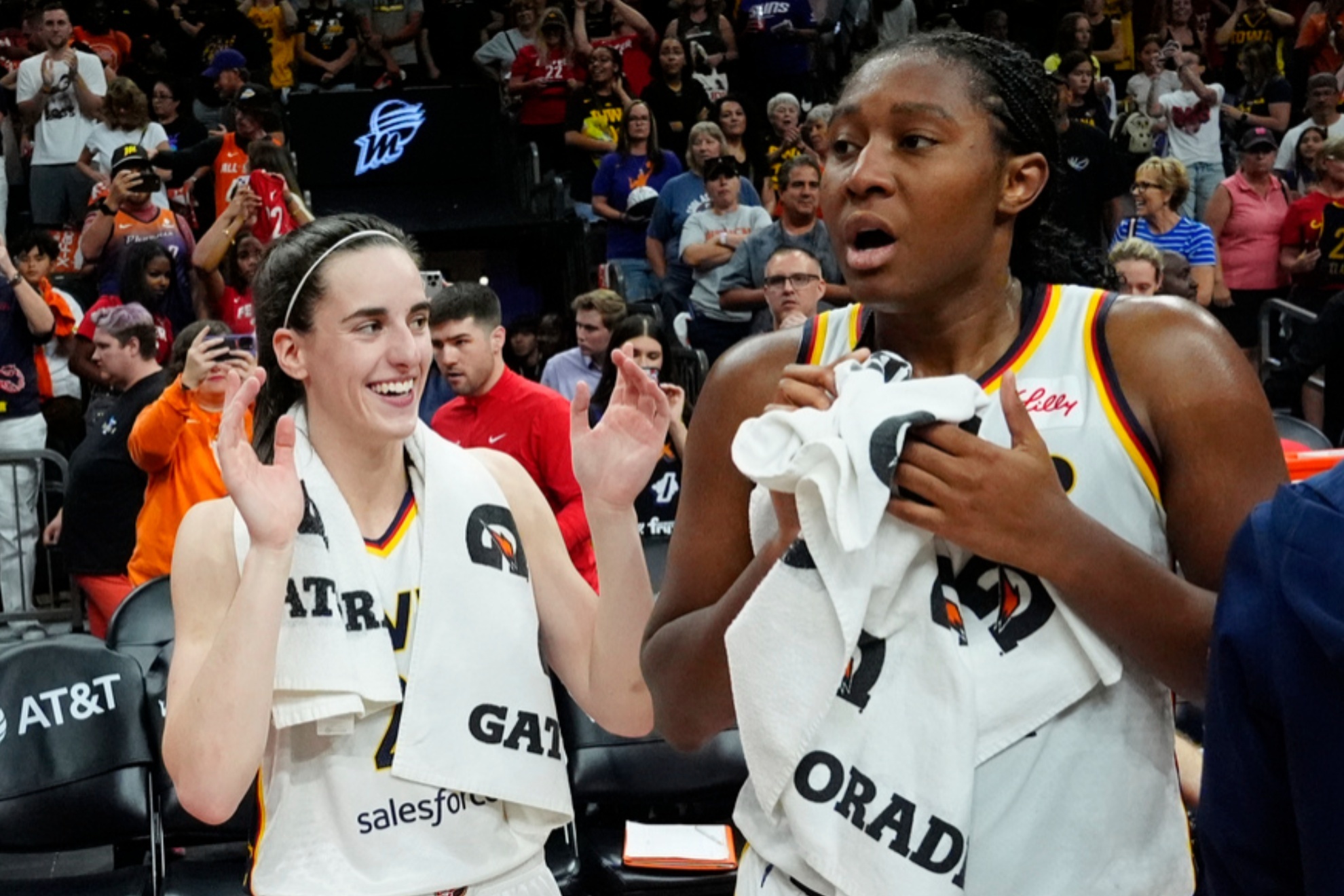 Caitlin Clark and Aliyah Boston after Sundays game against the Phoenix Mercury