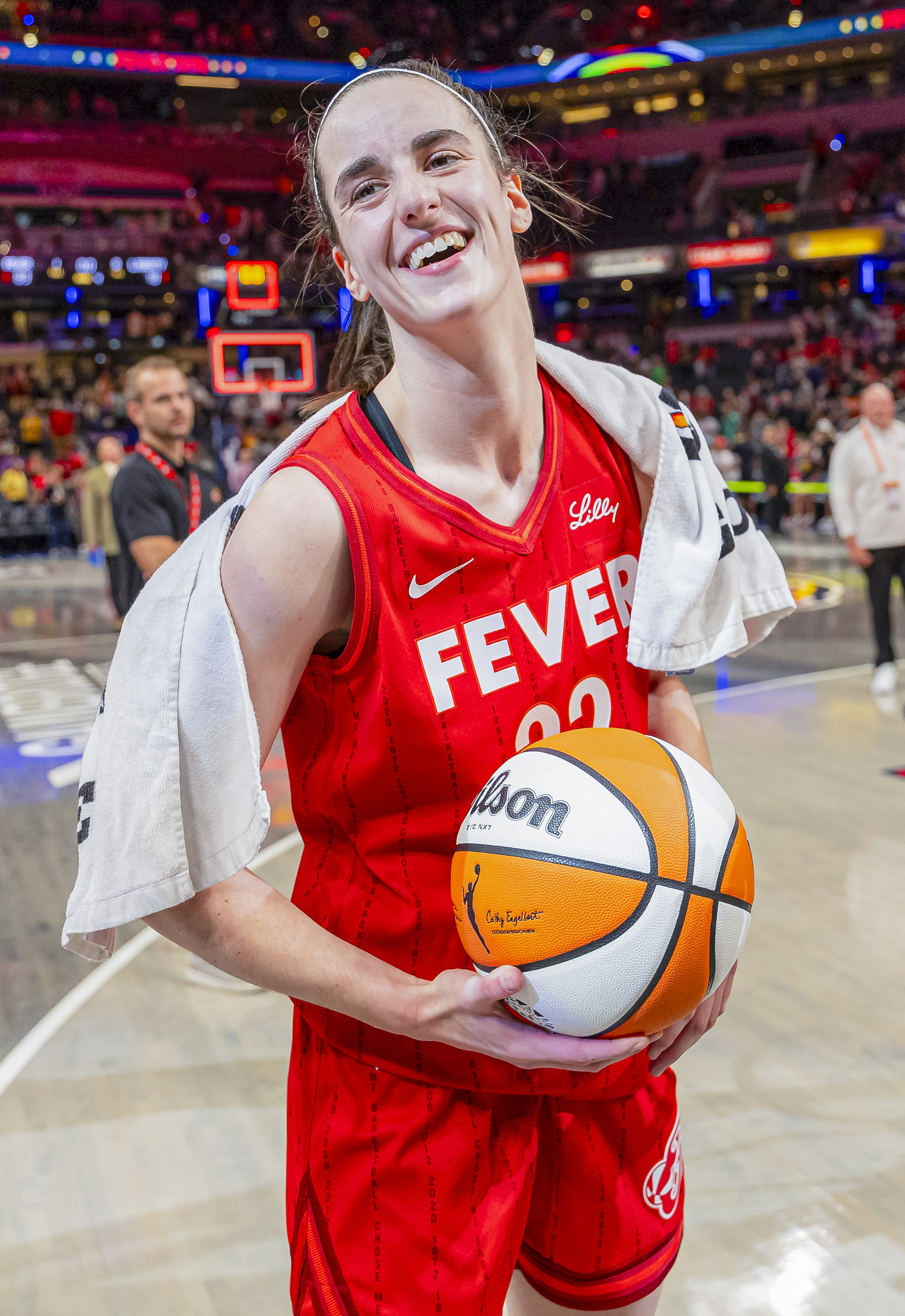 Caitlin Clark after the Indina Fever victory and doing the first triple-double for a rookie ever