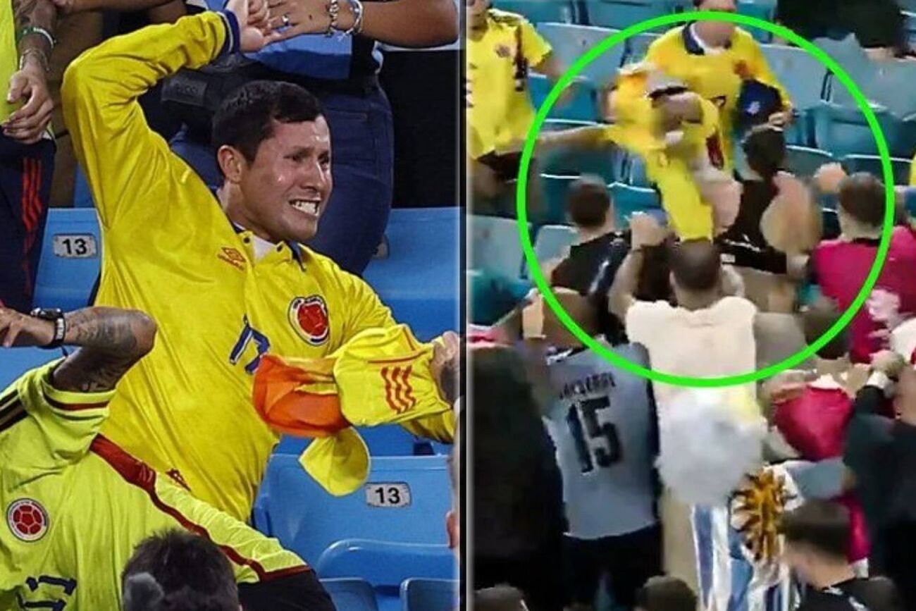 The brutal images of the fight between Uruguay players and Colombia fans in the stands