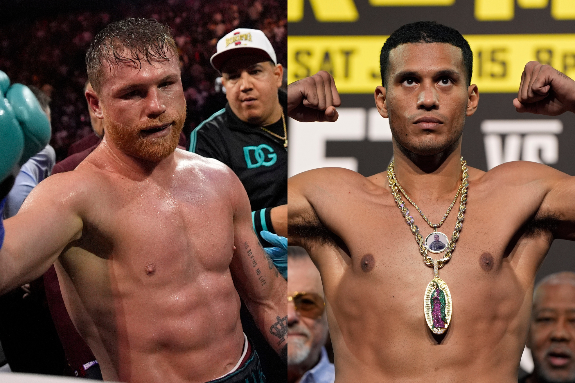 Canelo Alvarez (left) and David Benavidez (right).