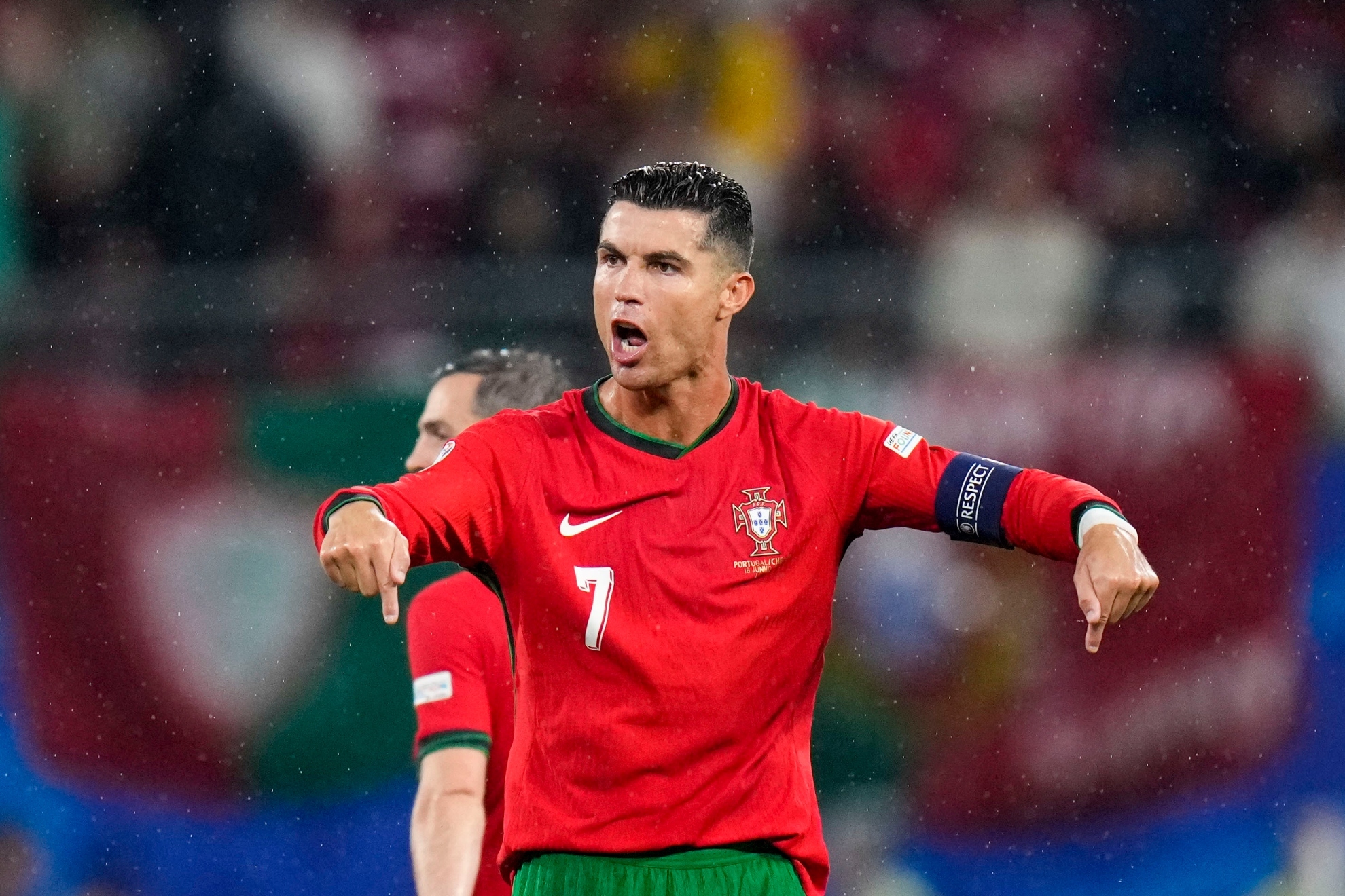 Portugals Cristiano Ronaldo reacts after a Group F match between Portugal and the Czech Republic at the Euro 2024 soccer tournament in Leipzig, Germany