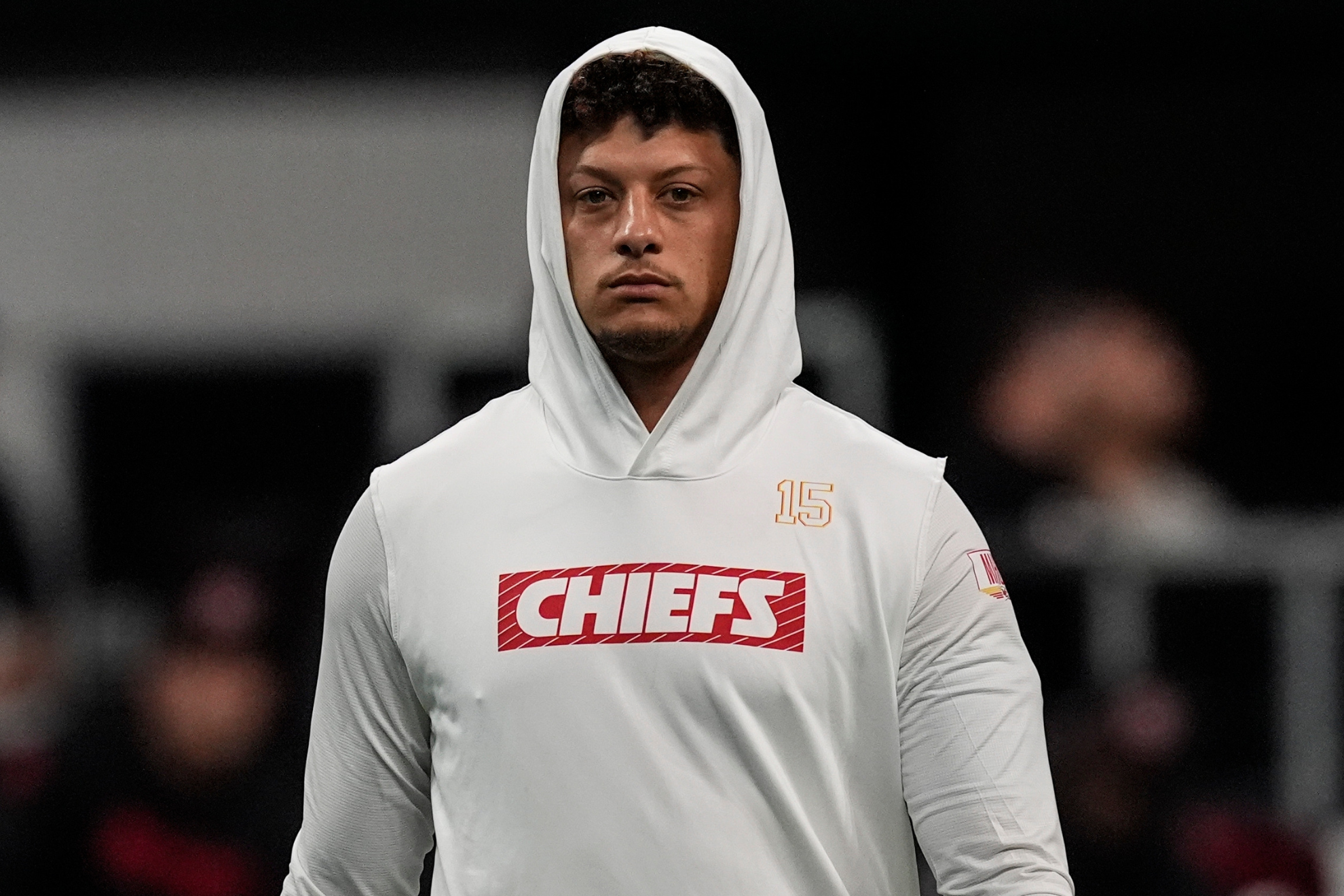 Patrick Mahomes before the Chiefs-Falcons game.