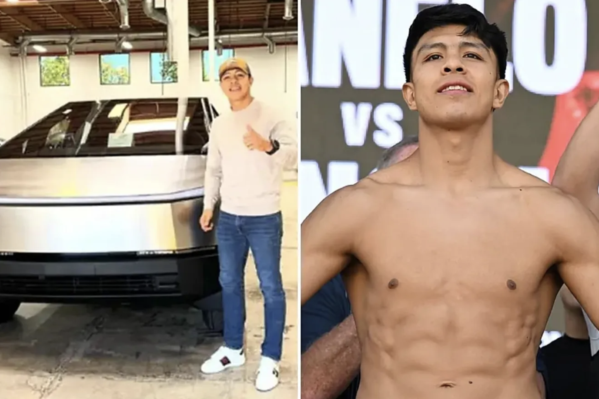 Jaime Mungu�a shows off his Tesla CyberTruck and fans remind him he was able to buy it thanks to Papi Canelo.