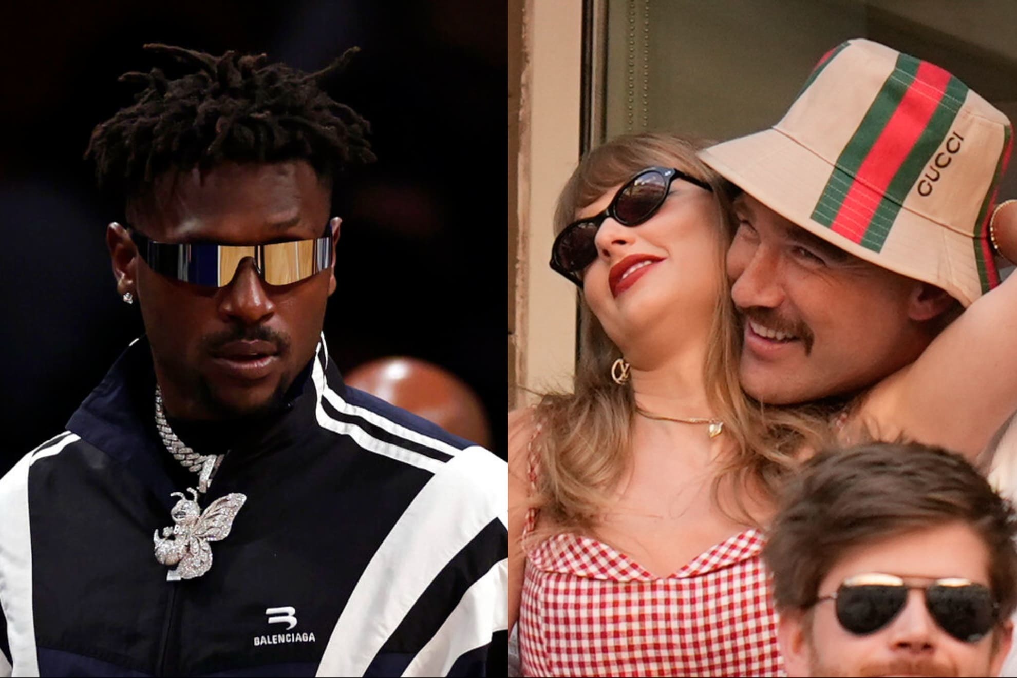 Former NFL star wide receiver Antonio Brown and NFLs power couple Taylor Swift and Travis Kelce.