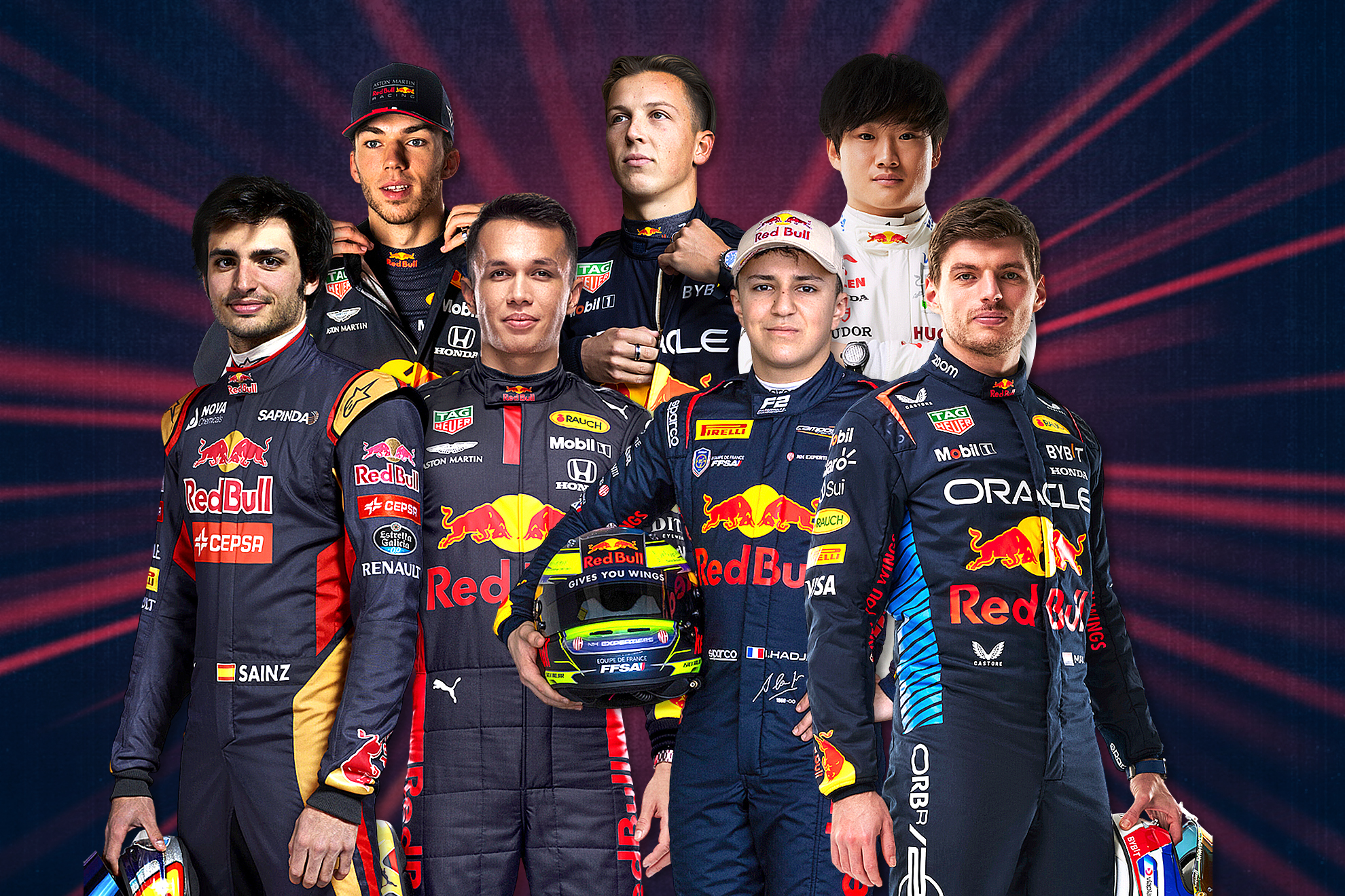 Fotomontaje de los Pilotos Red Bull de la parrilla en 2025