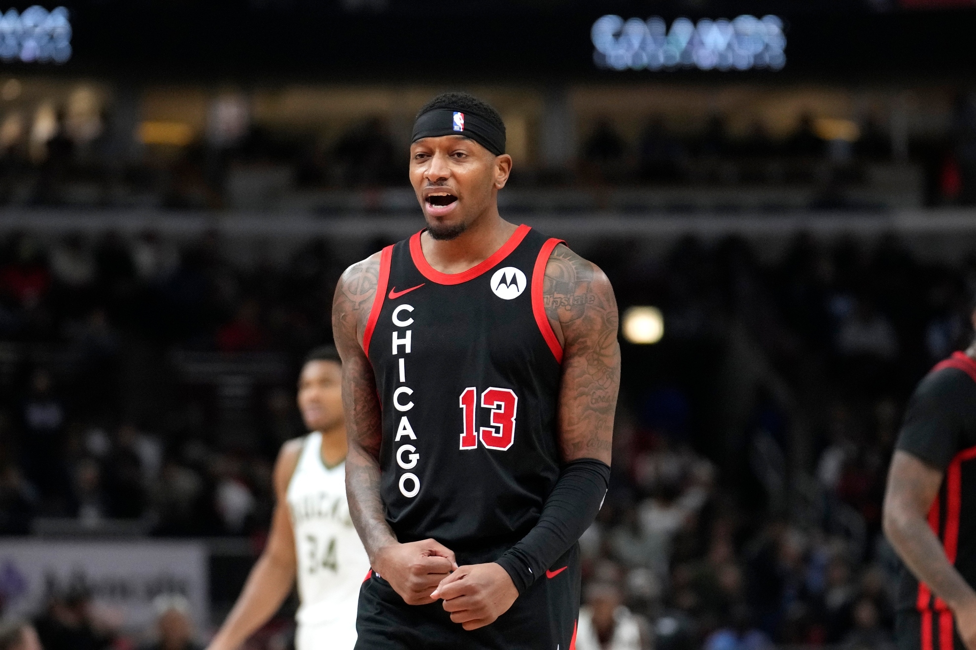 Chicago Bulls Torrey Craig reacts during an NBA basketball game against the Milwaukee Bucks Thursday, Nov. 30, 2023, in Chicago