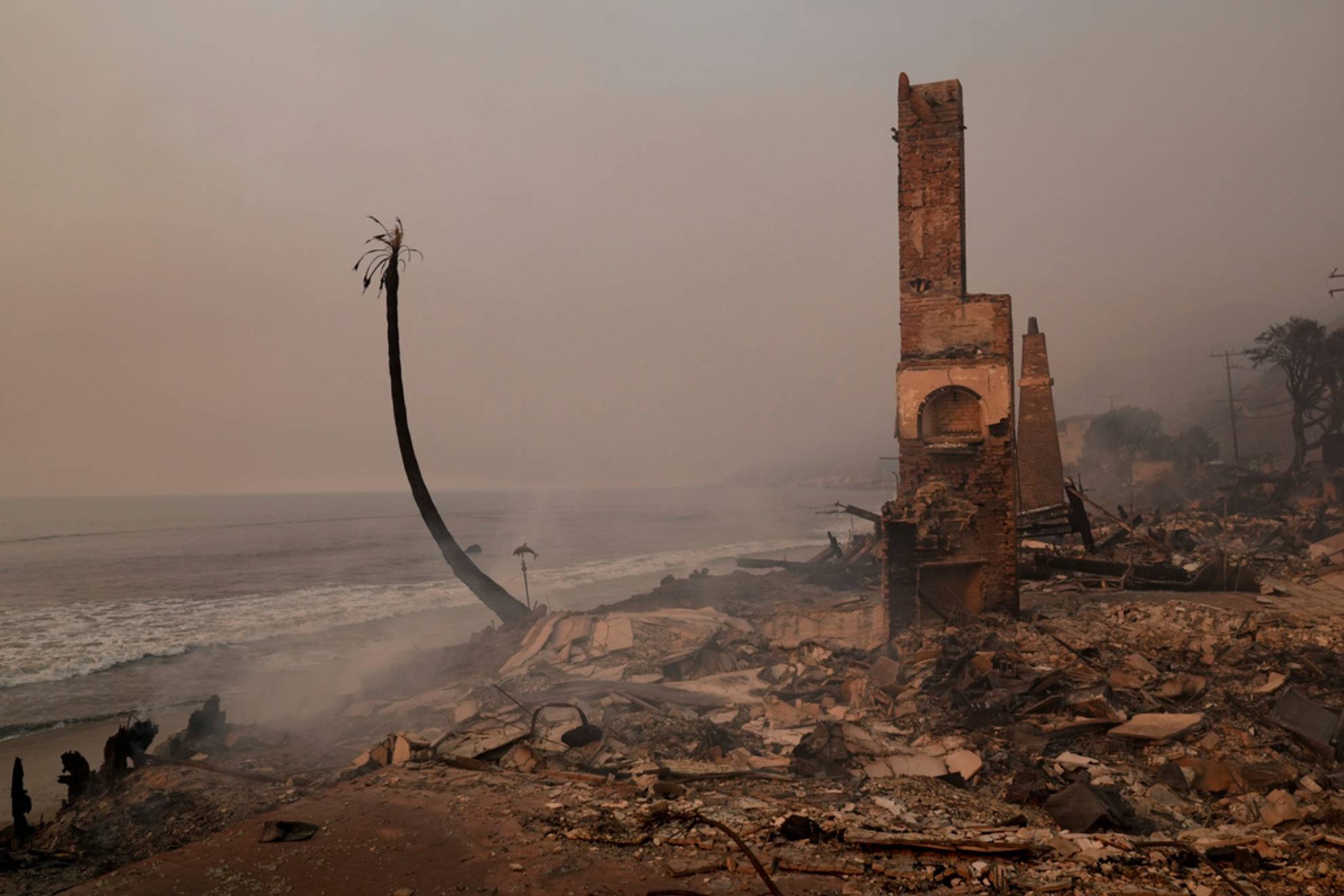 A beach front property is damaged by the Palisades Fire Thursday, Jan. 9, 2025 in Malibu /