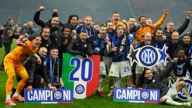 Inter Milan players celebrate after winning the Serie A title