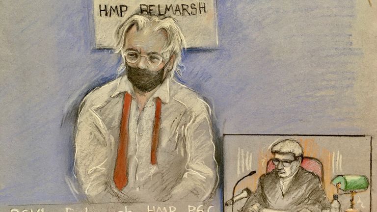 Assange appeared at the appeal hearing via videolink from HMP Belmarsh