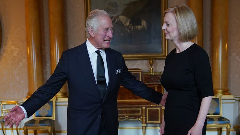 King Charles III during his first audience with Prime Minister Liz Truss at Buckingham Palace, London, following the death of Queen Elizabeth II on Thursday. Picture date: Friday September 9, 2022.