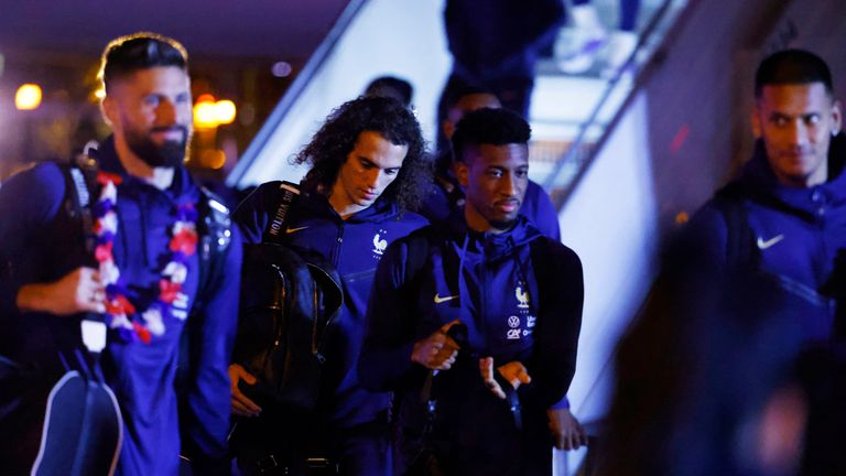 France's Matteo Guendouzi and teammates arrive at Paris Charles de Gaulle Airport