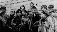 A group of children are  liberated from the Nazi concentration camp at Auschwitz in 1945
Pic: AP