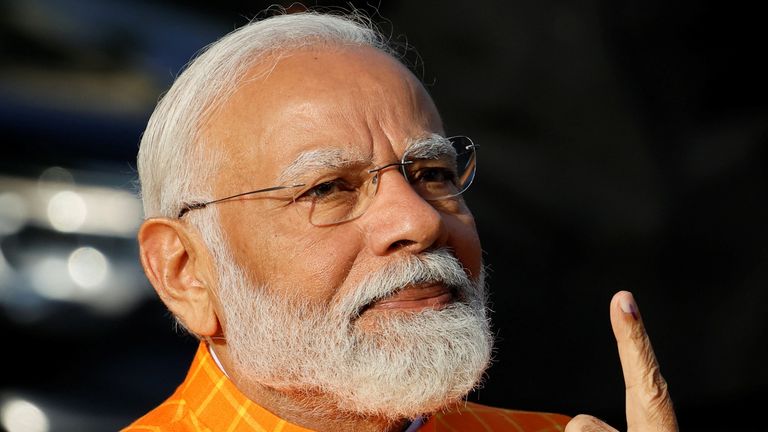 Narendra Modi after voting. Pic: Reuters