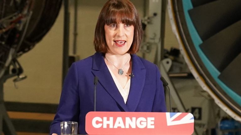 Pic: Stefan Rousseau/PA

Shadow chancellor Rachel Reeves delivers a speech during a visit to Rolls-Royce in Derby, while on the General Election campaign trail. Picture date: Tuesday May 28, 2024. PA Photo. See PA story POLITICS Election Labour. Photo credit should read: Stefan Rousseau/PA Wire