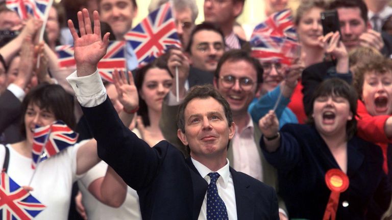 Labour leader Tony Blair waves as he arrives at No.10 Downing Street.
Pic Reuters