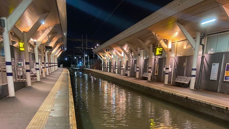 Handout photo issued by Network Rail of Rotherham Central train station which remains closed due to flood water. Issue date: Monday February 21, 2022.