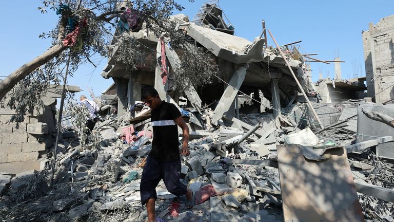 A house destroyed by an Israeli strike in Nusairat refugee camp in central Gaza. Pic: Reuters