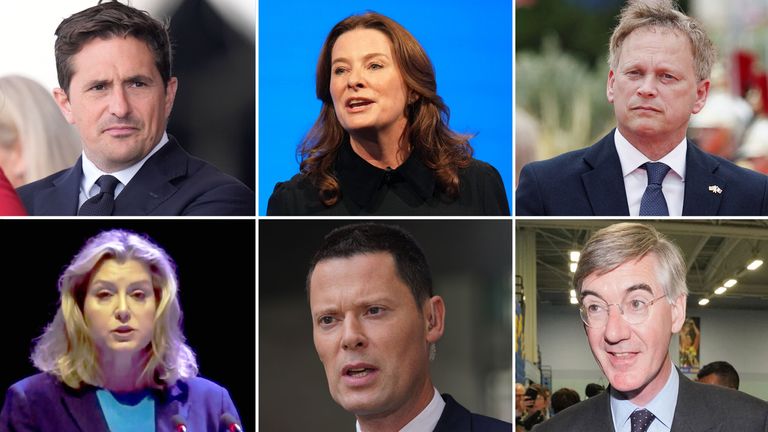 (Clockwise)  Johnny Merce, Gillian Keegan, Grant Shapps, Jacob Rees-Mogg, Alex Chalk. and Penny Mordaunt.
Pic: PA/Reuters