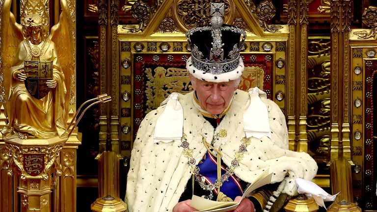 King Charles reads the King's Speech in the House of Lords.
Pic: PA 