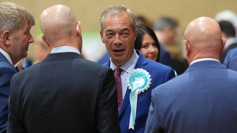 Reform UK leader Nigel Farage arrives at Clacton Leisure Centre in Clacton, Essex, during the count for the 2024 General Election. Picture date: Friday July 5, 2024. PA Photo.  See PA story POLITICS Election. Photo credit should read: Joe Giddens/PA Wire