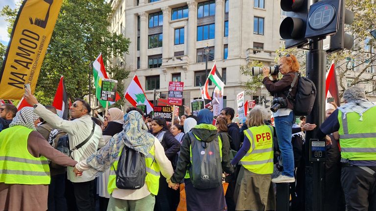 People taking part in a pro-Palestine march. Pic: PA