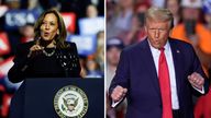 Kamala in Philadelphia. Pic: REUTERS Trump in Grand Rapids, Mich. Pic: AP