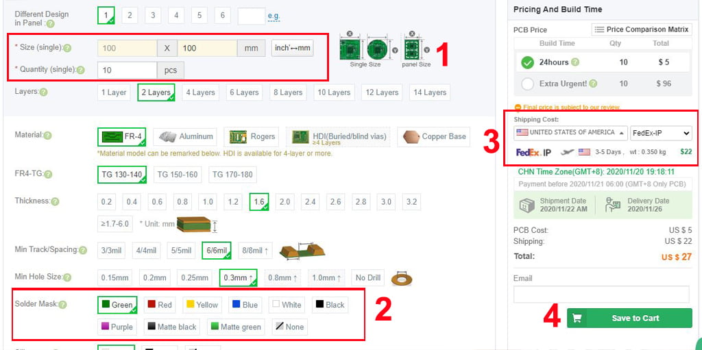 Step 2 to order from PCBWay