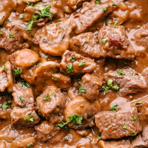 Photo of beef tips in mushroom gravy