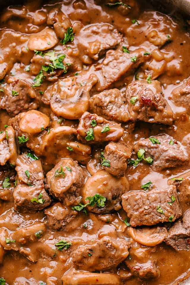 Photo of beef tips in mushroom gravy