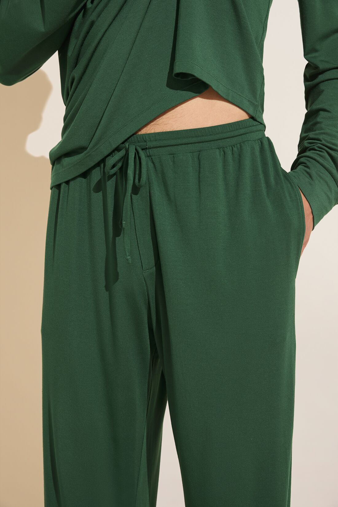 Model wears Henry TENCEL™ Modal Long PJ Set in Forest Green.