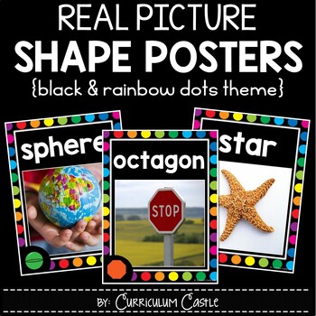 Preview of 2D & 3D Shapes Posters {Black & Rainbow Dots Theme}