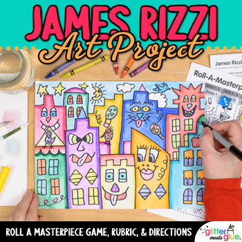 Preview of Pop Art Lesson: James Rizzi Cityscape Roll A Dice Game, Elementary Art Sub Plan