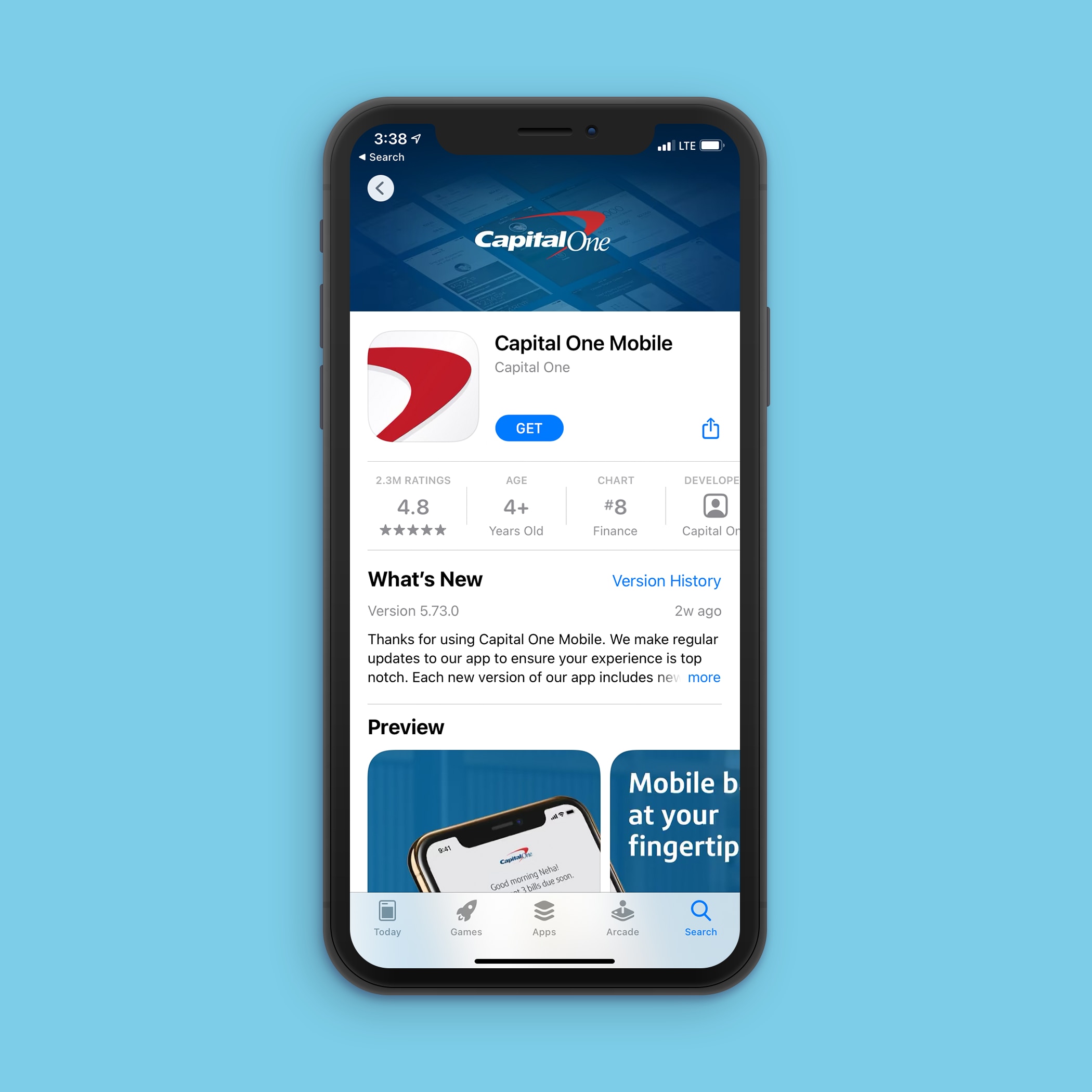 Capital One mobile app in app store