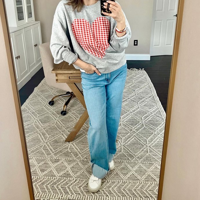 user image by @styledlifewithjess, Women's Valentine's Day Gingham Heart Graphic Sweatshirt - Gray