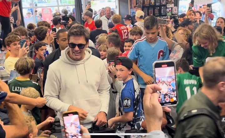 Tom Brady at a fan event in New Jersey in 2023.&nbsp;